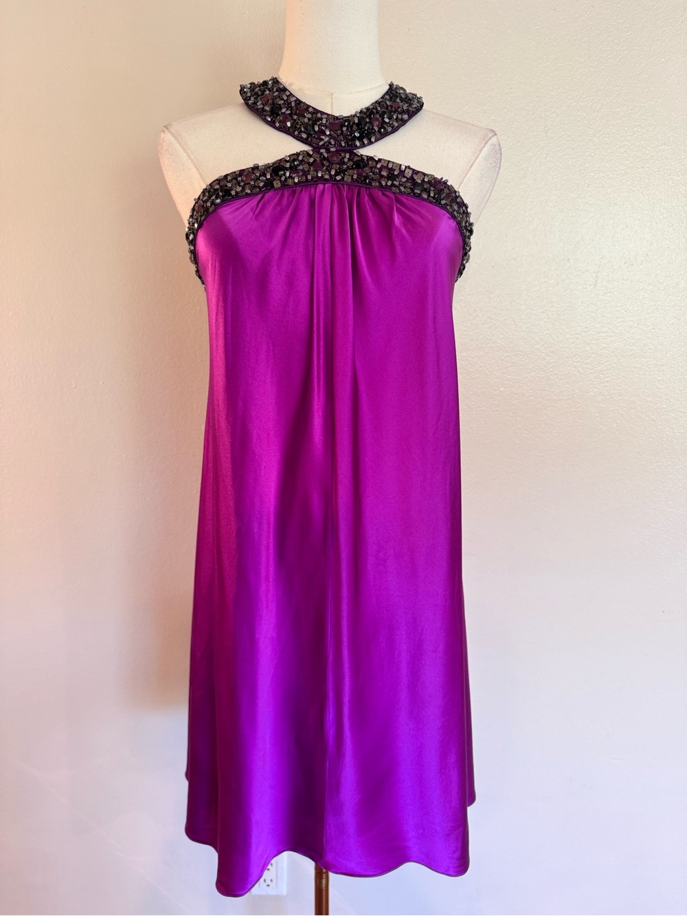 NWT Vintage Marc Bouwer 93% Silk Beaded Mini Dress - Size 4 (Fits US 2)